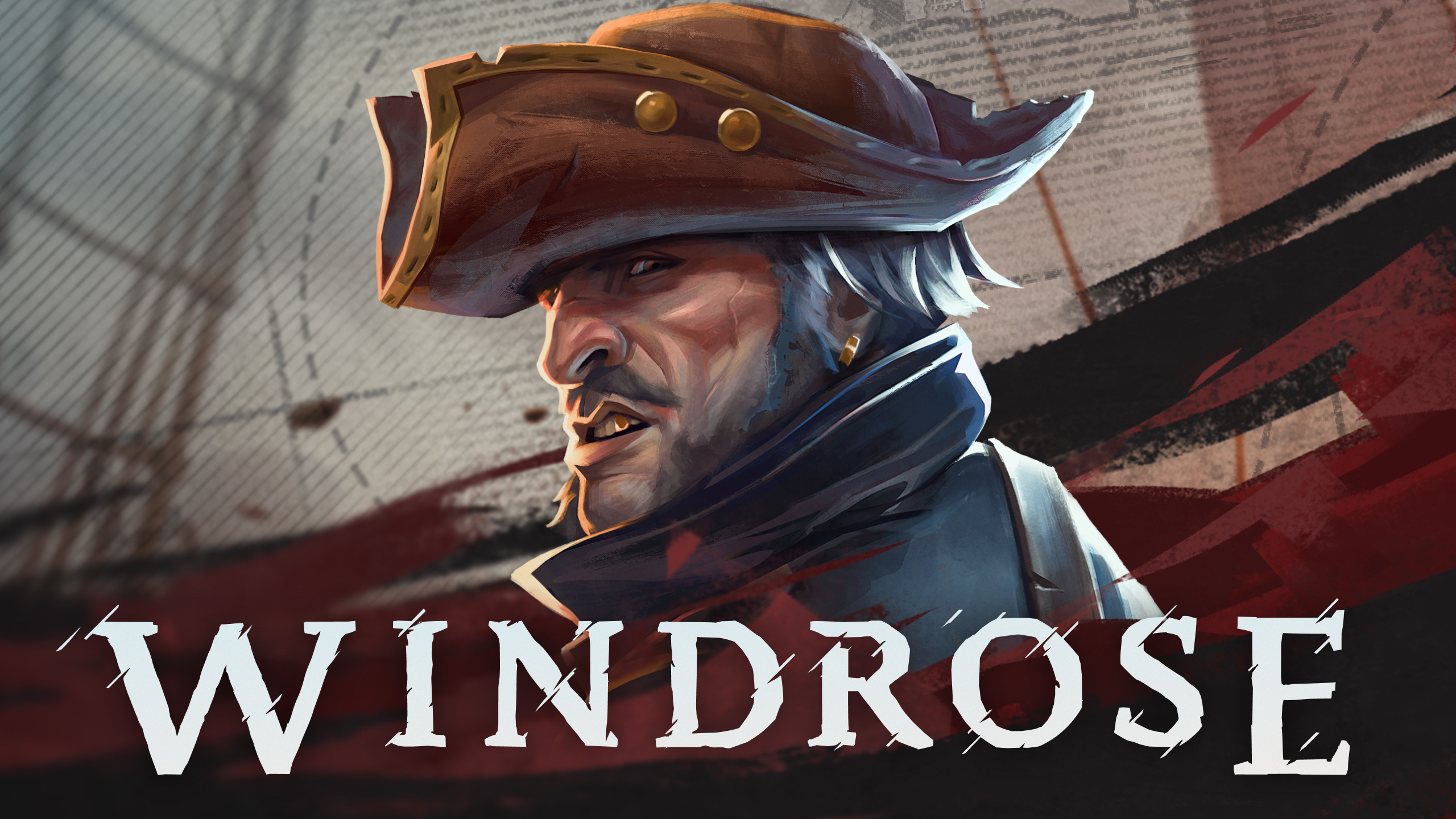 Key art for Windrose showing a pirate ship sailing through a stormy open sea with rival vessels in the background